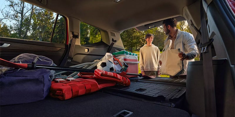 Volkswagen Atlas cargo area with rear seats folded down for maximum storage